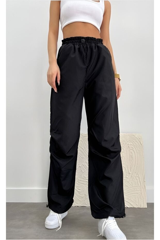 Black Parachute Pants with High Waist Elastic Waist (Order Our Table)