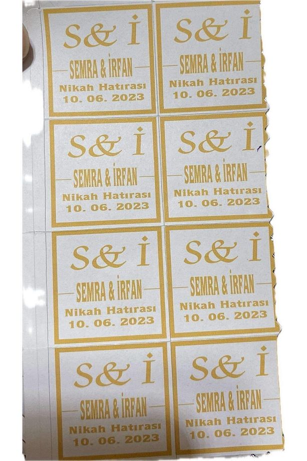 Nişan - Düğün Etiket Kağıt Baskı Evlilik Sticker Yapışkanlı Tek Sayfa Isme Özel ( 60 Adet ) - 1