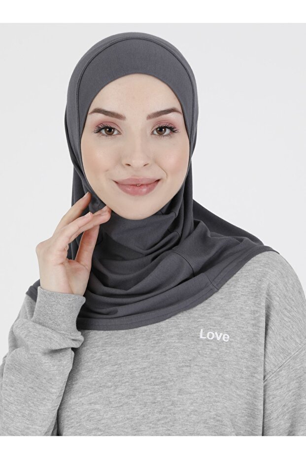 Premium Hanfendy Plain Sports Hijab - St043 Dark Gray (7804327)