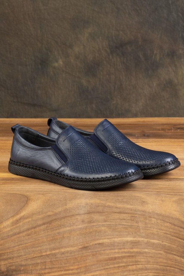 Men's Genuine Leather Shoes, Casual Shoes, Summer Shoes, Loafer Shoes, Skin Navy Blue