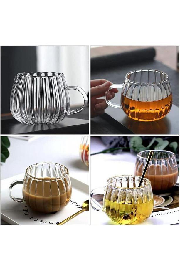 Çizo 2 Adet 400 ml Ateşe Temas Edebilen Borosilikat Kupa Çizgi Tasarımlı Cam Bardak Kahve Sunum - 2