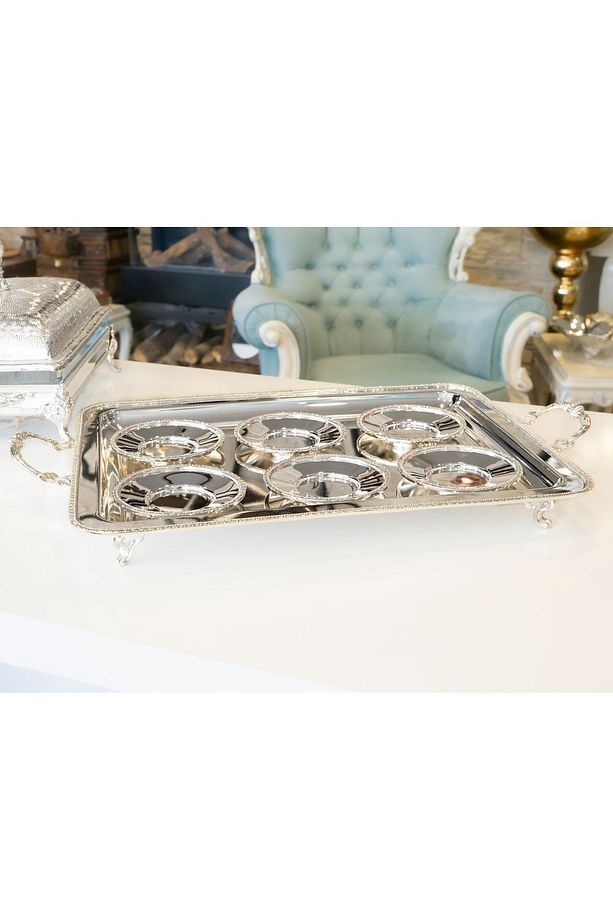 Gümüş Kaplama Çay Tabağı İngiliz Bordür Model (6 Adet) - 3