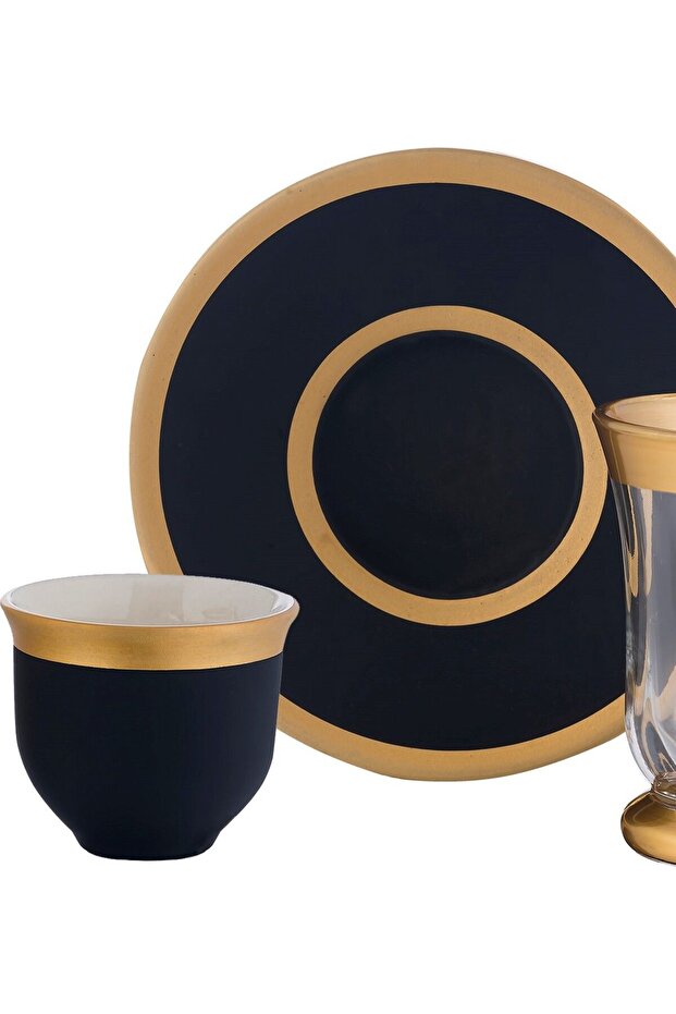 18 Piece Tea and Mirha Set for 6 People - Complete Set with Glass Cups and Porcelain Plates