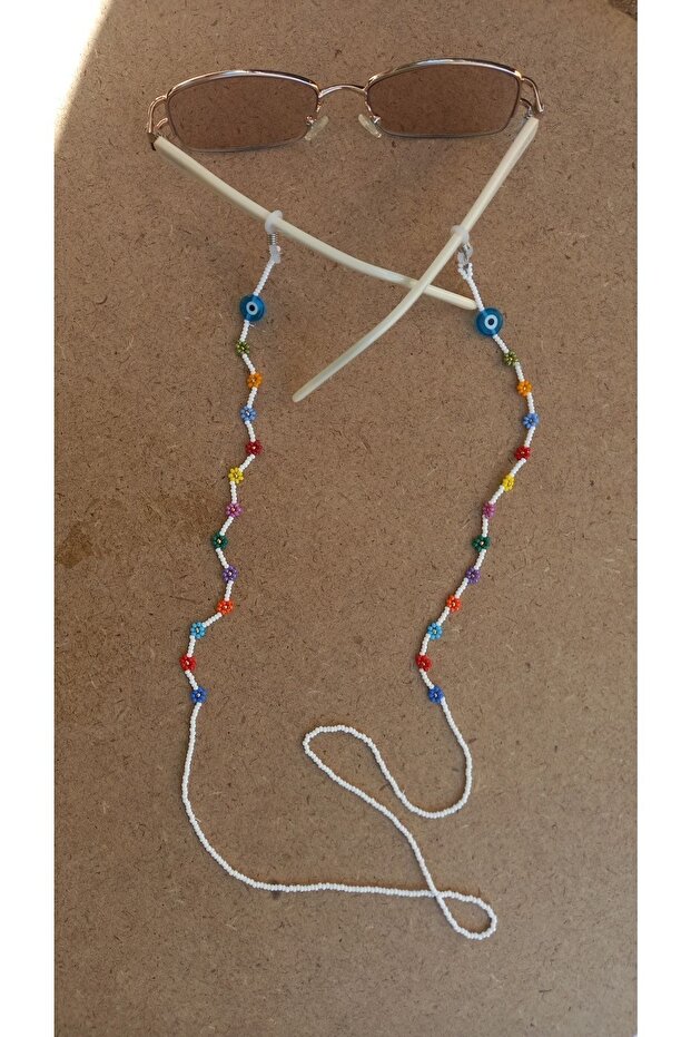 حزام نظارات منقوش بالخرز على شكل زهرة الأقحوان مع خرزات عين الشر - 1