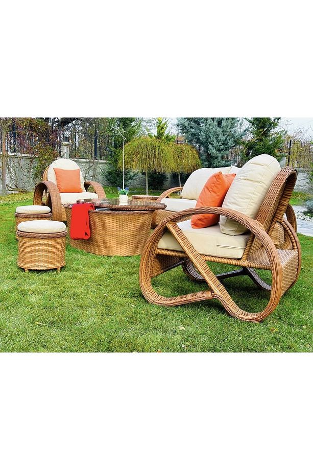 Monalin Mobilya Helix 5 Kişilik Ekstra Lüks Rattan El Örgüsü Bahçe & Balkon & Teras Oturma Grubu - 2