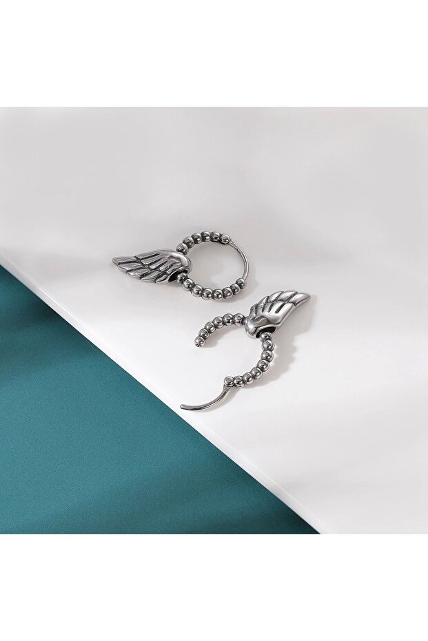 Gothic Design Stainless & Tarnish Resistant 316L Steel Earrings with Beads & Wing Accessories