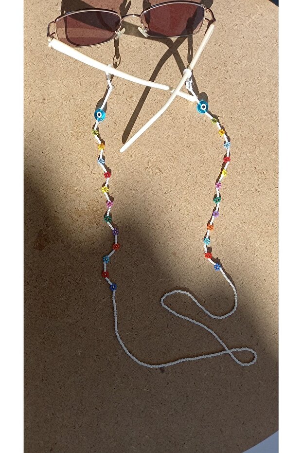 حزام نظارات منقوش بالخرز على شكل زهرة الأقحوان مع خرزات عين الشر - 3