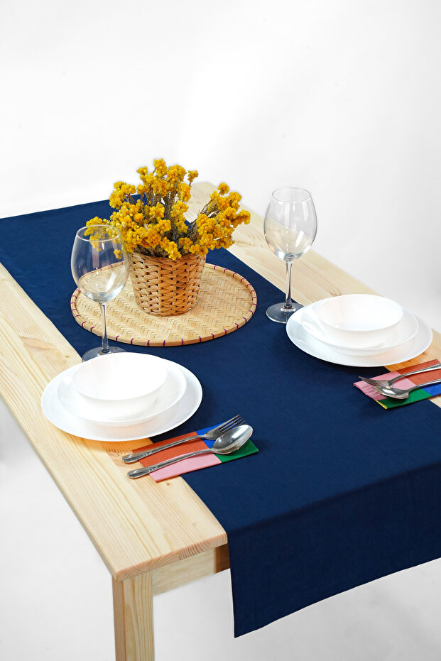 Velvet Textured Suede Runner Navy Blue (40*140)