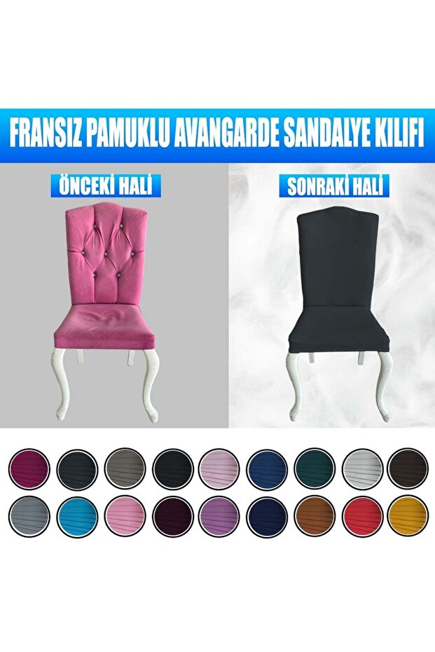 4 Adet %100 Pamuklu Fransız Kumaş Avangarde Model Sandalye Kılıfı & Sandalye Örtüsü Seti - 7