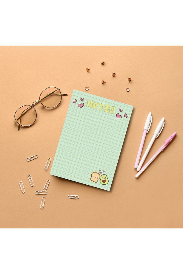 Kareli Avokado Yeşil Desenli Planlayıcı/To Do List Defter Memopad Notepad A6 - 2