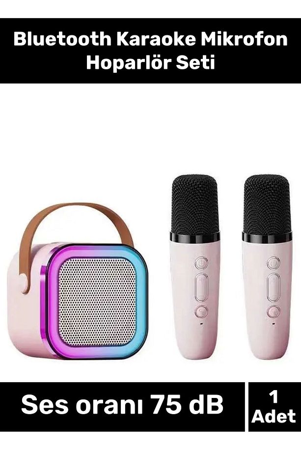 Yeni Nesil Şarj Edilebilir Pilli Güçlü Ses Performanslı Bluetooth Karaoke Mikrofon Hoparlör Seti - 1