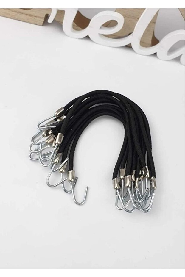 Hook End Metal Hook Elastic Buckle 10 Pieces Black