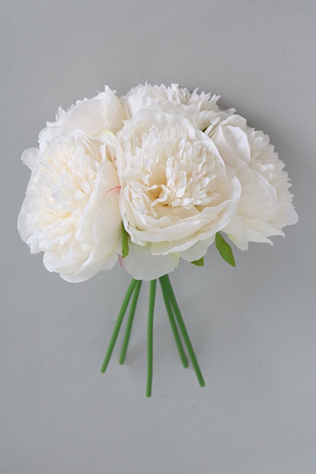 Artificial Flower 5 Blooming Luxury Peony Rose Bouquet Off White