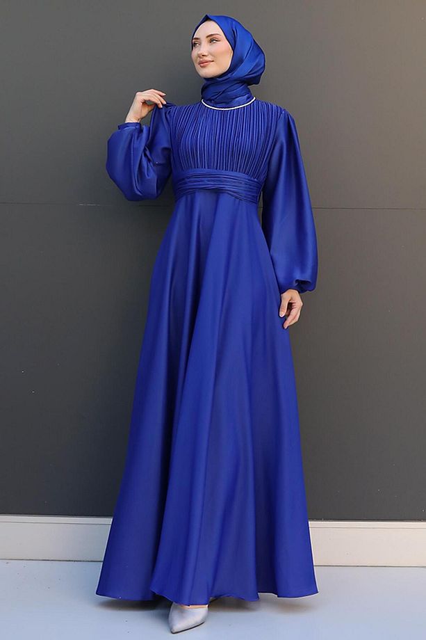 Ceylin Tesettür Elbise Saks - 1