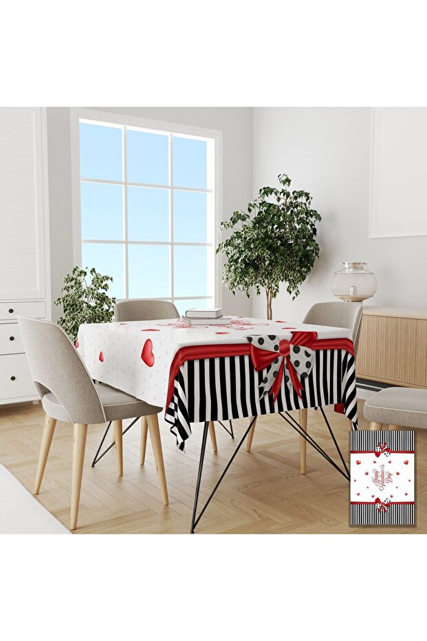 Valentine's Day Themed Ribbon Patterned Tablecloth