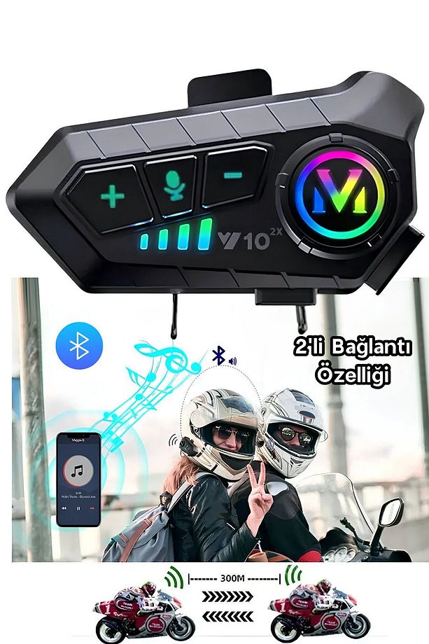 Su Geçirmez Bluetooth Motosiklet İntercom Kask Kulaklığı 2000 mah 300Mt 2 li Bağlantı Özelliği - 1