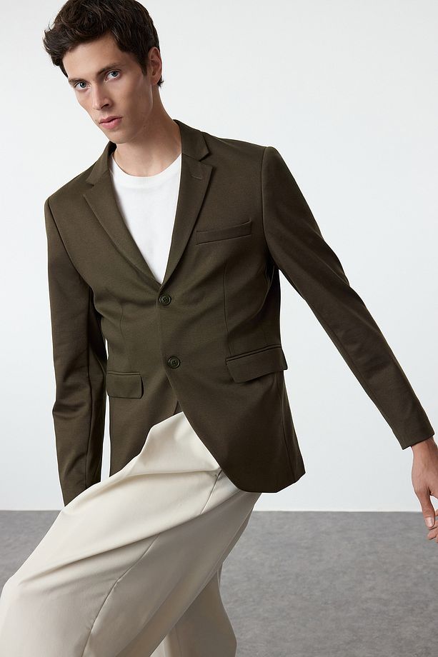 Haki Slim Fit Örme Esnek Kumaşlı Blazer Ceket TMNAW23CE00025 - 2