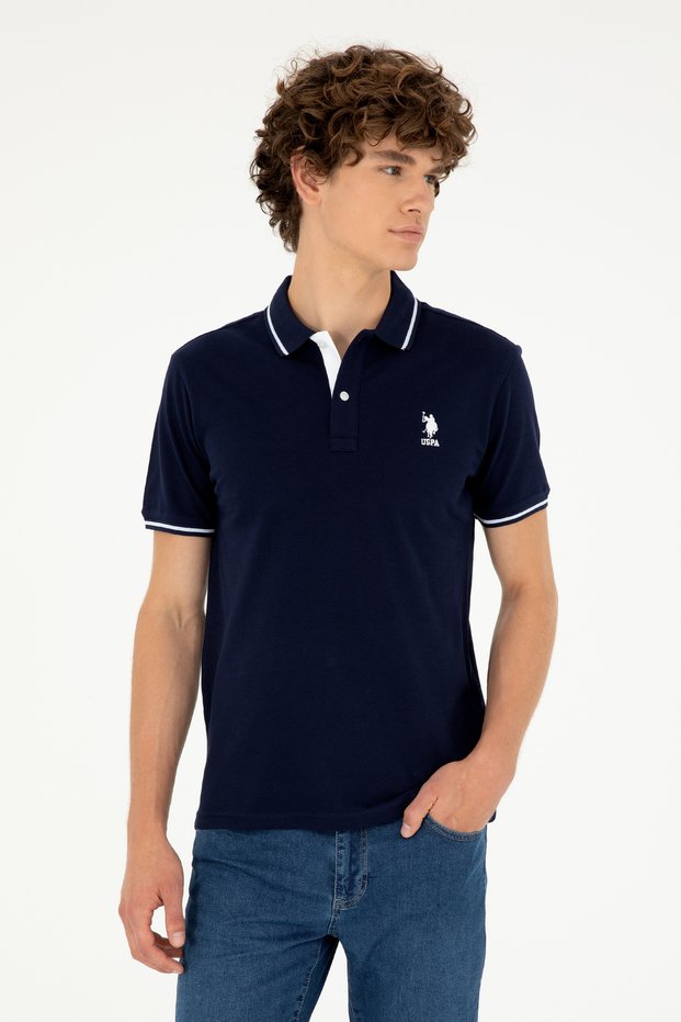 Men's Navy Blue Polo Neck T-Shirt