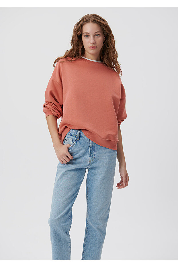 Crew Neck Orange Basic Sweatshirt 1611770-70444