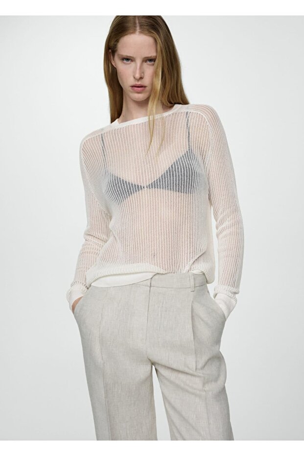 Yarı şeffaf triko kazak - 1