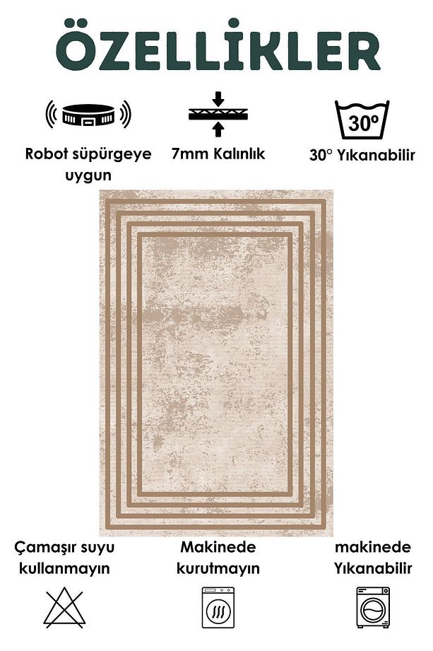 Dijital Baskı Yıkanabilir Kaymaz Taban Dekoratif Salon Halısı Mutfak Halısı (8) - 4