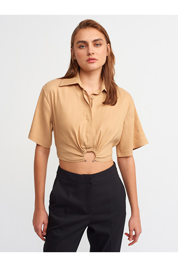 5873 Crop Gömlek-camel - 1