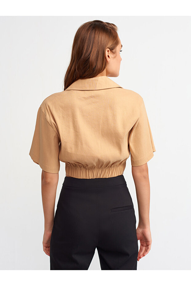 5873 Crop Gömlek-camel - 4