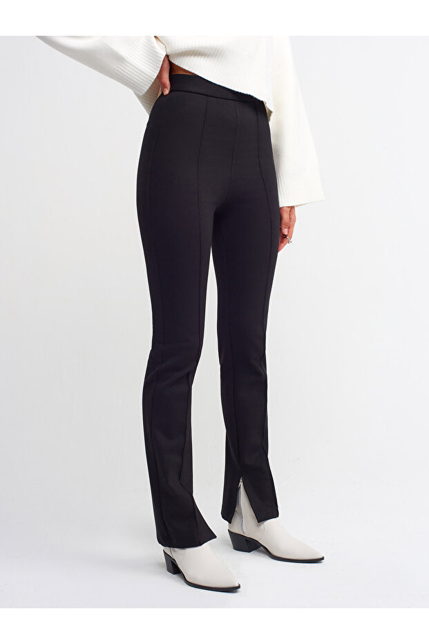 7008 Yırtmaç Detaylı Örme Pantolon-siyah - 4