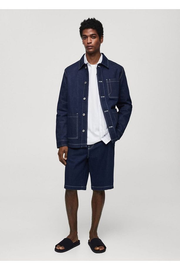 Pamuklu denim bermuda şort - 2
