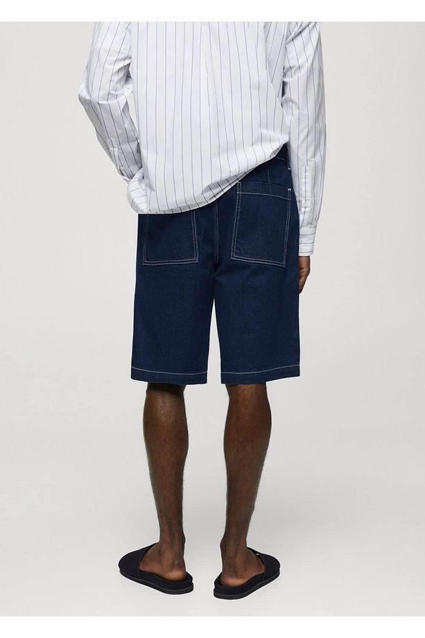 Pamuklu denim bermuda şort - 4