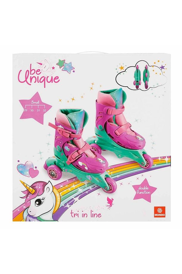 Çocuk Pembe Unicorn Desenli Inline 3 Tekerlekli Paten - 1