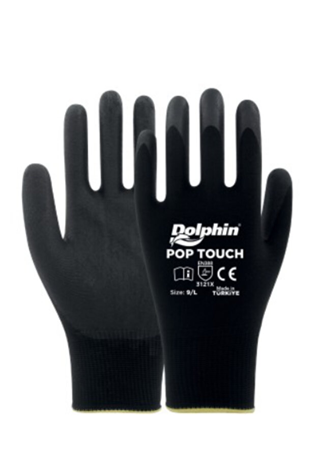 Pop Touch Siyah Polyester Poliüretan İş Eldiveni - 2