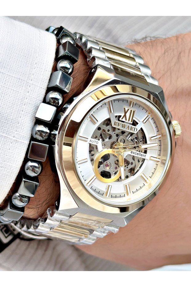 Silver Color Luxury Mechanism Steel Strap Men's Wristwatch + BRACELET WITH GIFT