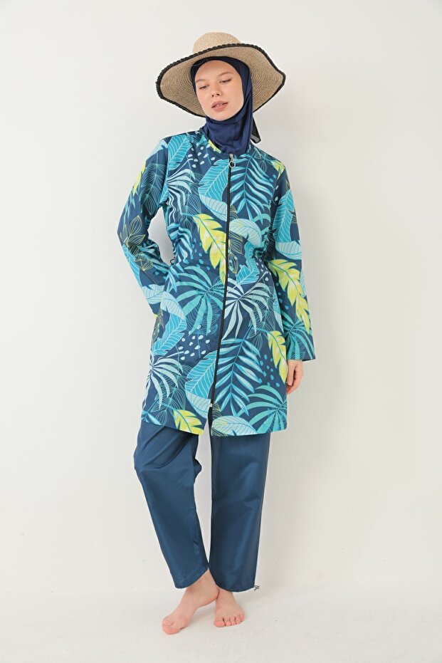 Strój kąpielowy w pełni zakrywający hidżab spadochronowy, żółty, niebieski - 2