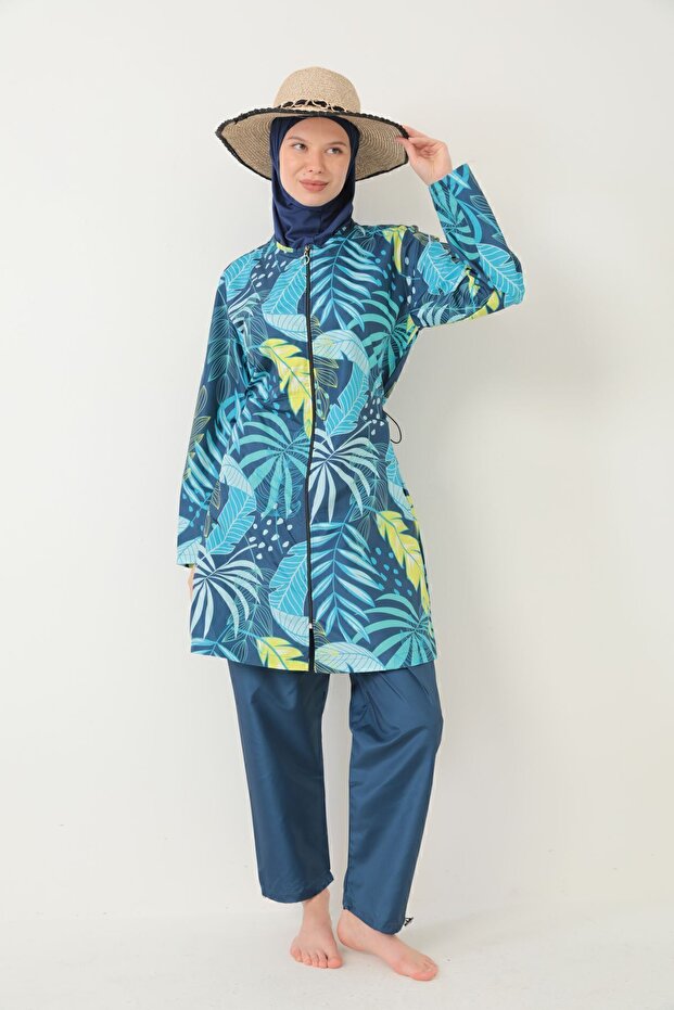 Strój kąpielowy w pełni zakrywający hidżab spadochronowy, żółty, niebieski - 1