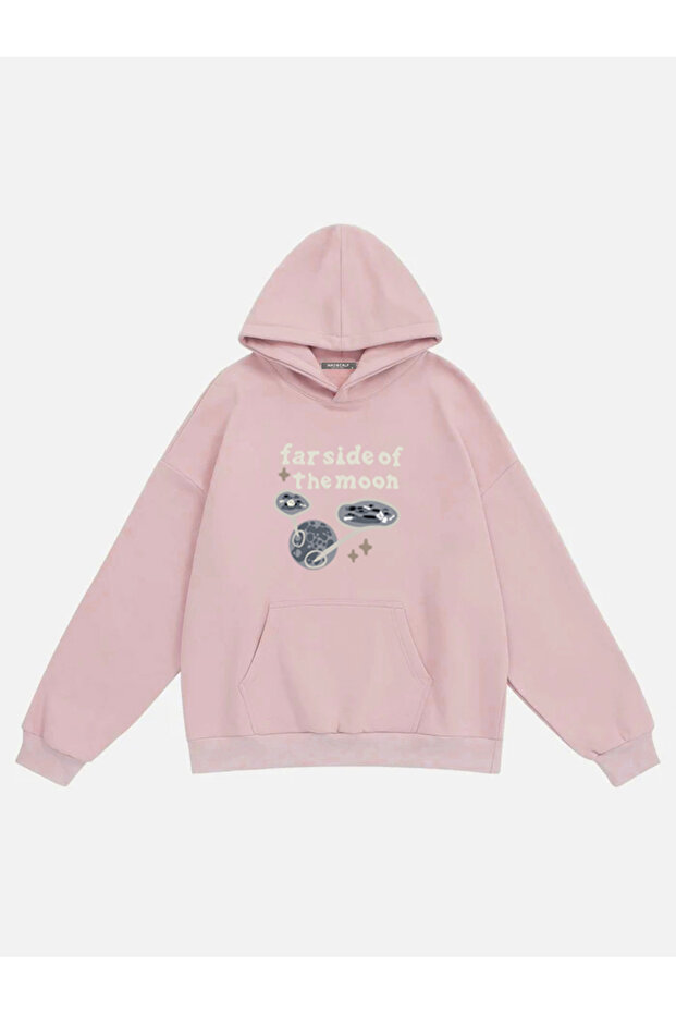Unisex Farside of the Moon Printed Hooded Fleece Oversized Sweatshirt