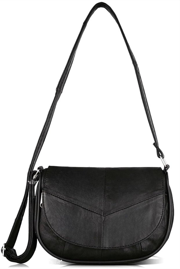 Women's Black Genuine Soft Leather Multi-Eye Daily Messenger Style Shoulder Bag