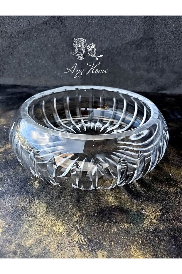 Handmade Cut Crystal Glass Line Pattern Salad / Presentation Bowl 16 Cm