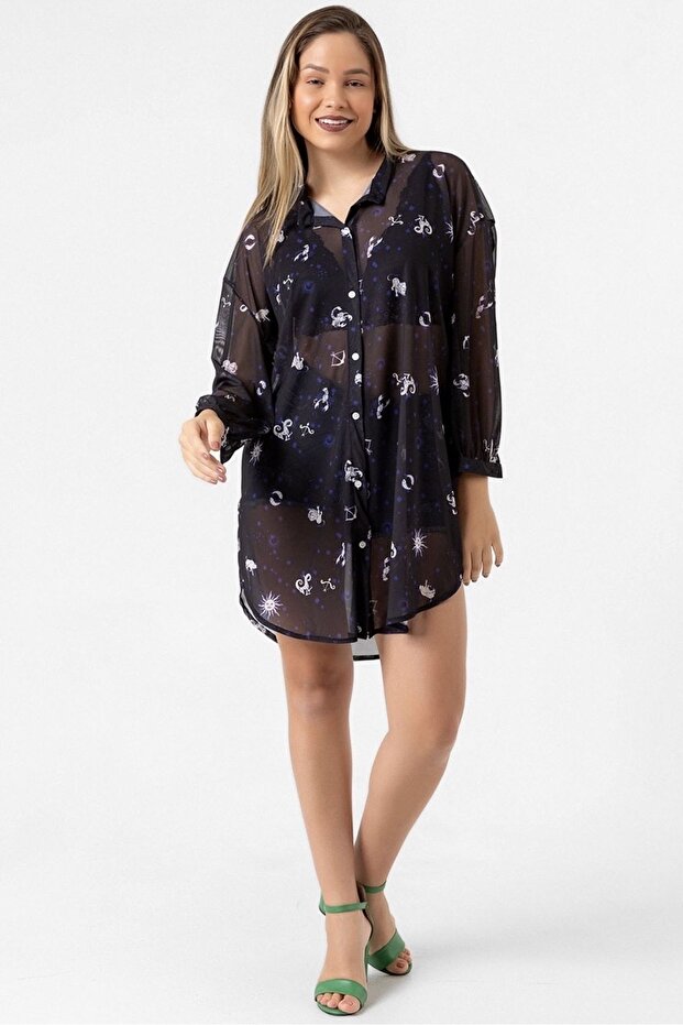 Oversize Tül Şifon Salaş Gömlek - 5