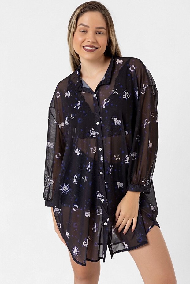 Oversize Tül Şifon Salaş Gömlek - 6