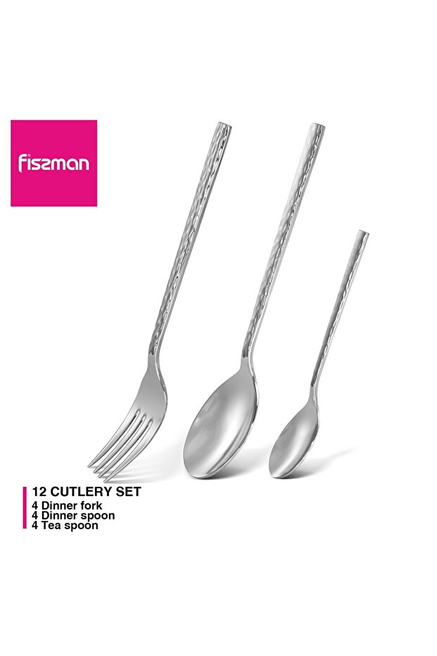 12-Piece Cutlery Set, Stainless Steel Silverware Set Includes Spoon, Tea Spoon, Fork
