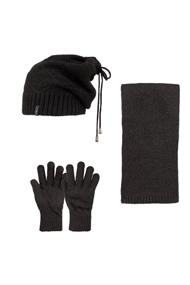 Suyutti Men's Set with Scarf, Beret and Gloves
