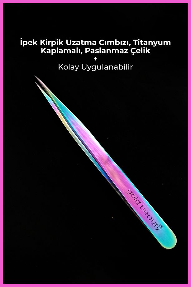 İpek Kirpik Uzatma Cımbızı, Titanyum Kaplamalı, Profesyonel Solingen Gold İpek Kirpik Cımbız - 2
