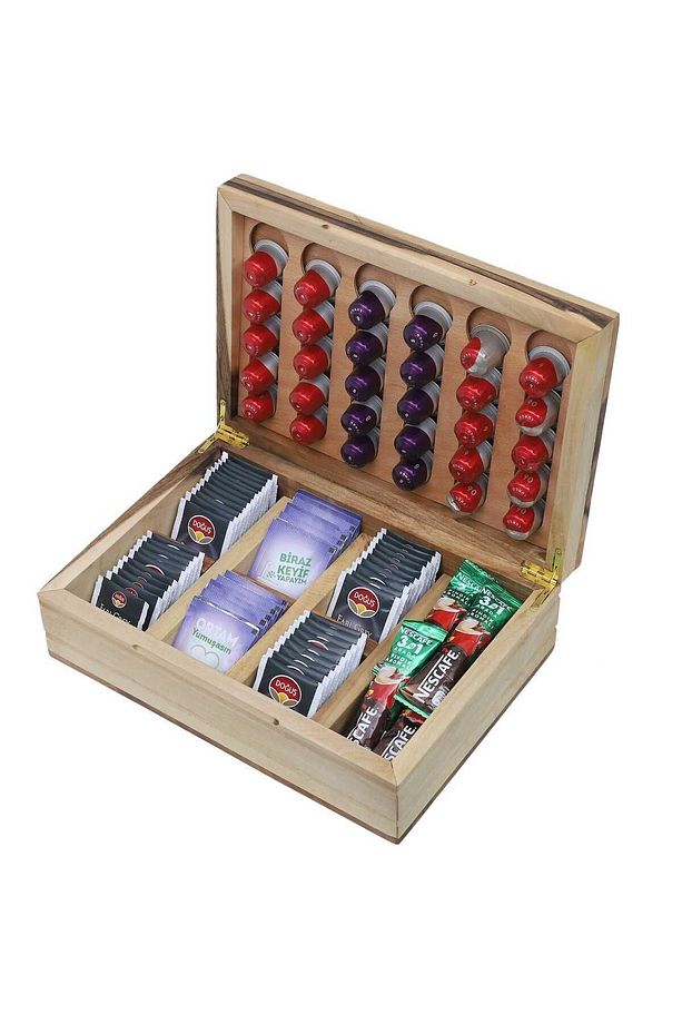 Kapsül Kahve Standı Nespresso & Jacobs Uyumlu Kapsül Kahve Ve Poşet Çay Kutusu Ceviz Ağacı - 5