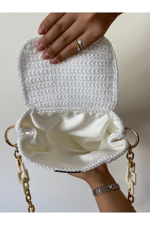 Kadın Kapaklı Polyester Makrome Örgü Astarlı Kol Çantası (26X17) - 5
