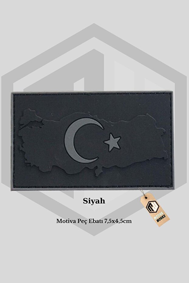 Patch Flag, Black Velcro, Turkish Flag with Map Design, 7.5x4.5cm