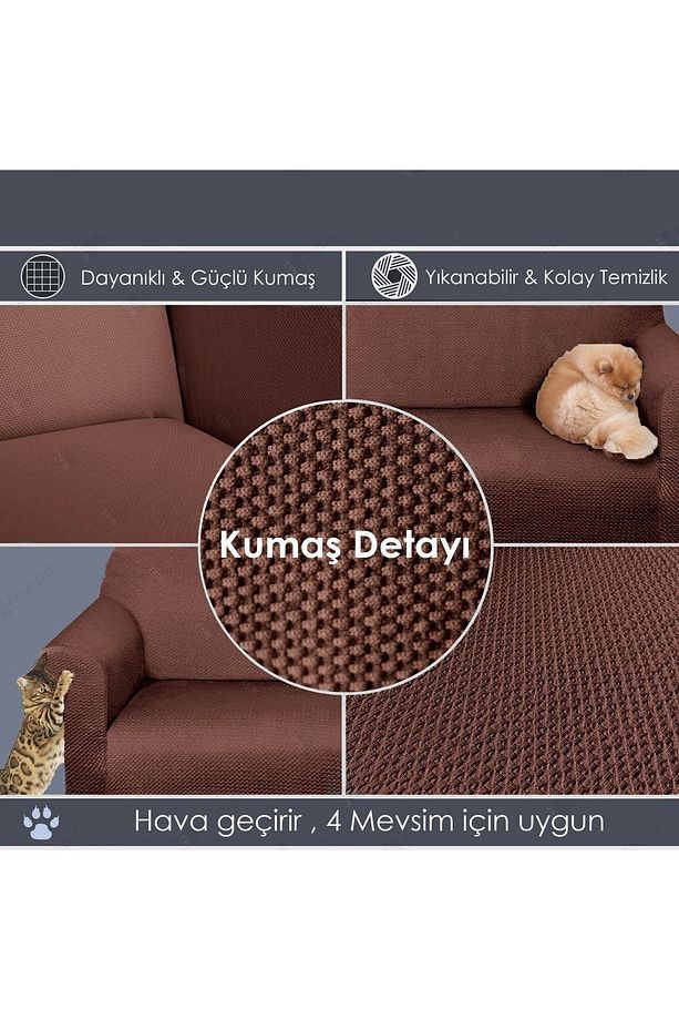 Bal Peteği Kumaş Likralı Esnek Yikanabilir Lastikli Koltuk Örtüsü 3*kişilik Koltuk Örtüsü,koyukahve - 3