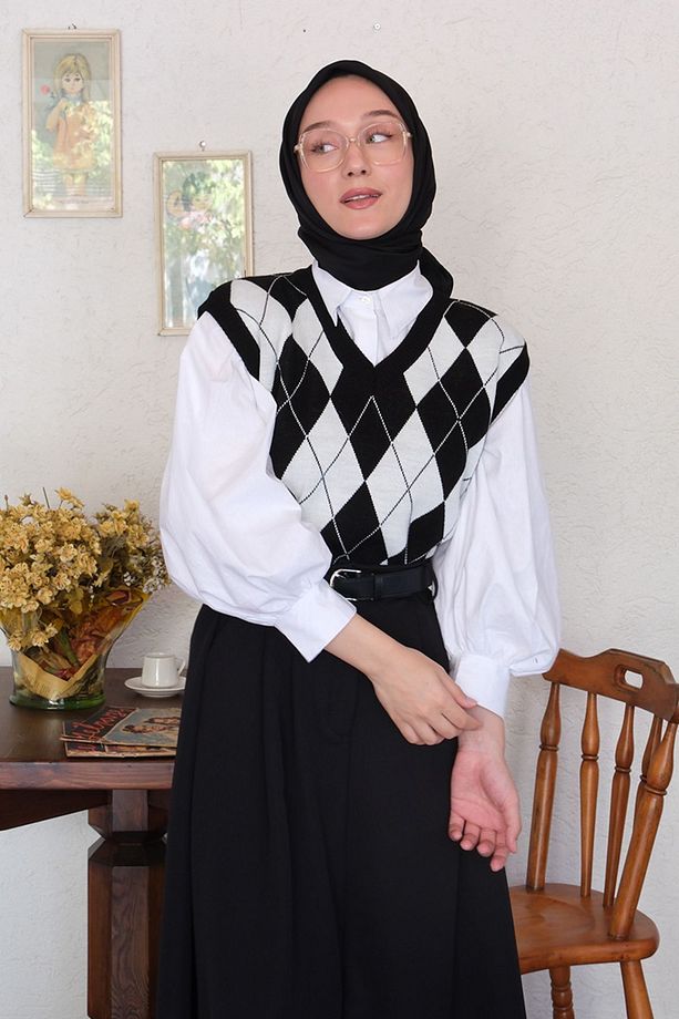 Siyah Tek Düğmeli Etek - 5