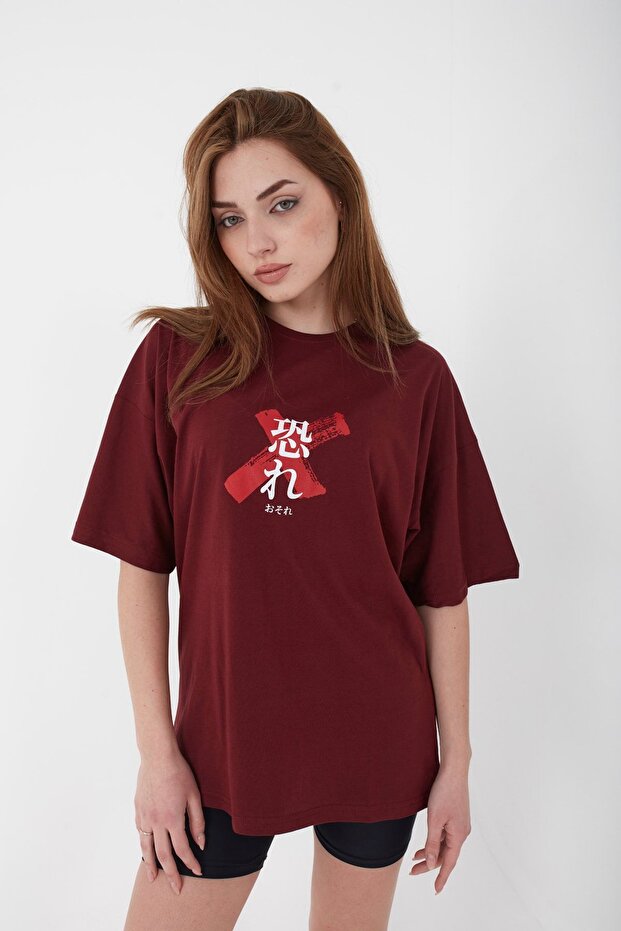 Unisex Oversize Osaka Printed Claret Red T-shirt