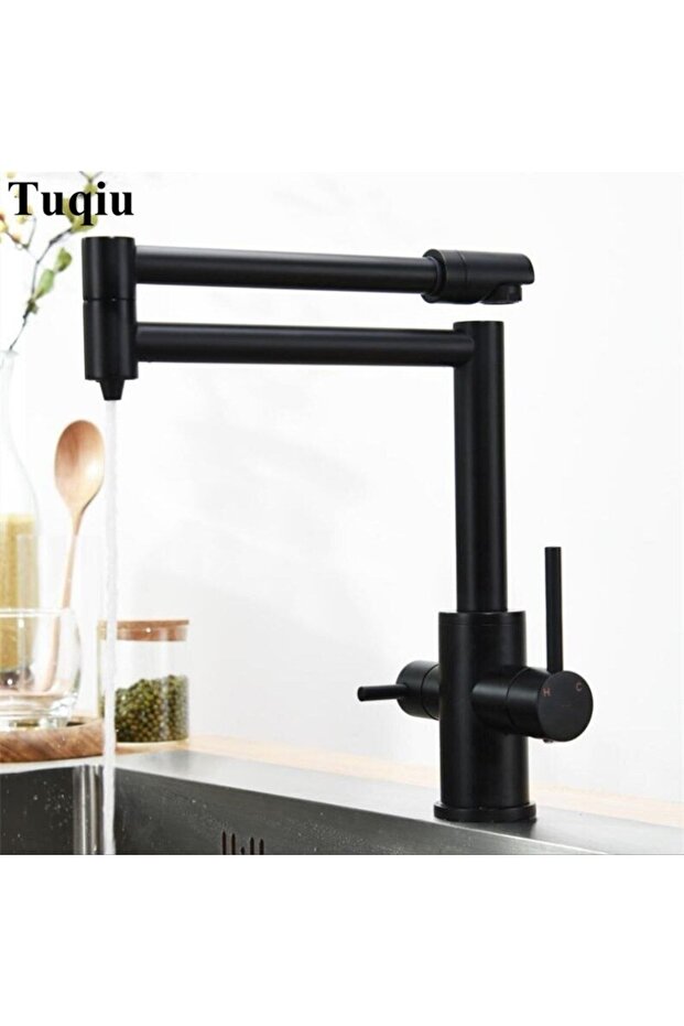 Kitchen Sink Faucet with Dual Flow Water Purification Outlet New Design Black Folding